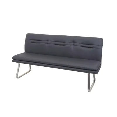 Sitzbank MCW-H70, Esszimmerbank Bank Polsterbank, Rückenlehne Stoff/Textil Edelstahl gebürstet ~ grau 180cm