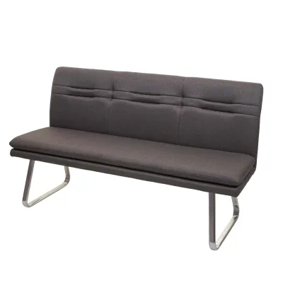 Sitzbank MCW-H70, Esszimmerbank Bank Polsterbank, Rückenlehne Stoff/Textil Edelstahl gebürstet ~ grau-braun 160cm