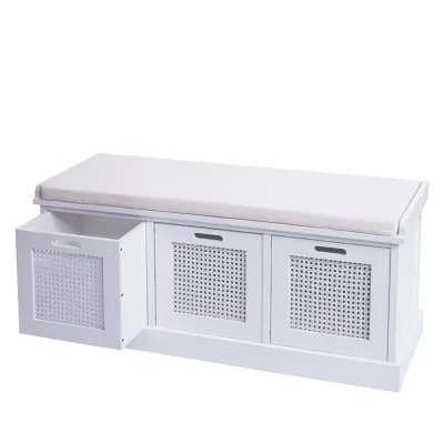 Sitzbank MCW-J49, Polsterbank Garderobenbank, Kissen Aufbewahrungsboxen Staufach 47x110x40cm ~ weiß, Polster creme-weiß