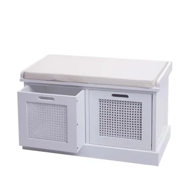 Sitzbank MCW-J49, Polsterbank Garderobenbank, Kissen Aufbewahrungsboxen Staufach 47x75x40cm ~ weiß, Polster creme-