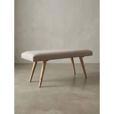 Sitzbank Stoff Massivholz Retro Stil gepolstert, Beige 117x38x51 cm