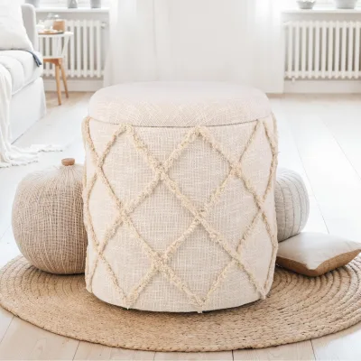 Sitzhocker FineBuy Hocker mit Stauraum rund 40 cm Baumwolle Boho Polsterhocker