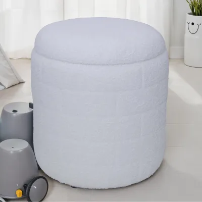 Sitzhocker FineBuy Stoffhocker mit Stauraum 40 cm Weiß rund abnehmbarer Deckel