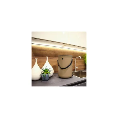 Skaza Bokashi Organko 2   Preisgekrönter Küchenkompostbehälter aus recyceltem Kunststoff   9.6 L   Starter Set für Küchenabfälle und Kompostierung   mit EM Bestreuung 1 kg   Braun-Beige