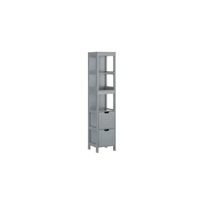 SoBuy Badezimmer-Hochschrank mit 2 Schubladen Grau 30x30x145cm Modern