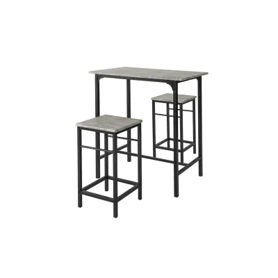 SoBuy Bartisch-Set 3-teilig mit 2 Hockern Hellgrau 80x50x87cm Industriell