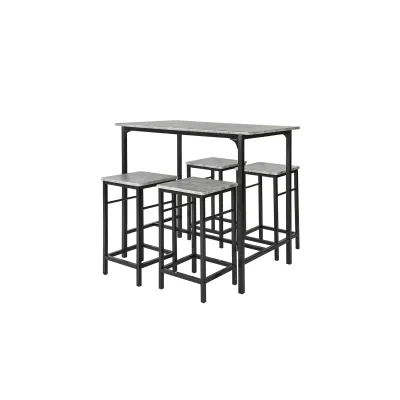 SoBuy Bartisch-Set mit 4 Hockern, 5-teilig Hellgrau 100x60x87cm Industriell