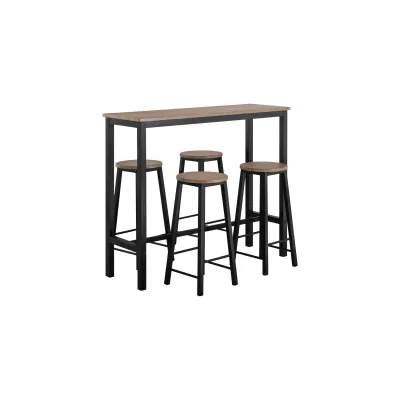 SoBuy Bartisch-Set mit 4 Hockern, 5-teilig Schwarz 120x40x100cm Industriell