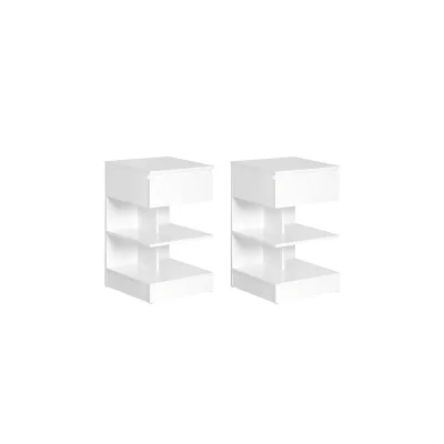 SoBuy Nachttisch-Set 2er mit 1 Schublade Weiß 39x39x65cm Minimalistisch