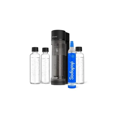 SODAPOP Wassersprudler Logan matt schwarz, 2x 850ml + 1x 600ml Glasflaschen + 1x CO² Zylinder