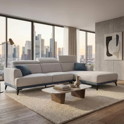 Sofa MCW-G44, Couch Ecksofa L-Form 3-Sitzer, Liegefläche Nosagfederung Taschenfederkern verstellbar 277cm ~ rechts, hellgrau