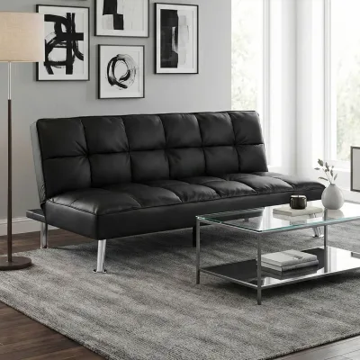 Sofa MCW-K21, Klappsofa Couch Schlafsofa, Nosagfederung Schlaffunktion Liegefläche 181x107cm ~ Kunstleder, schwarz