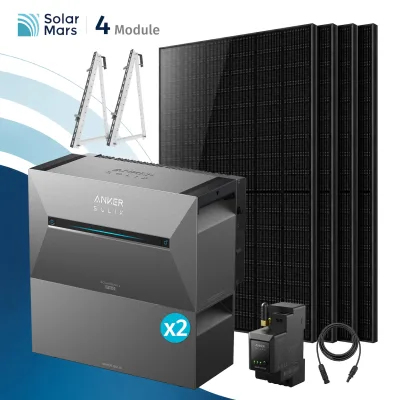 SolarMars® 2000W Balkonkraftwerk mit Speicher, Anker SOLIX Solarbank 3 E2700 Pro + 2x BP2700 - Mit Balkonhalterung