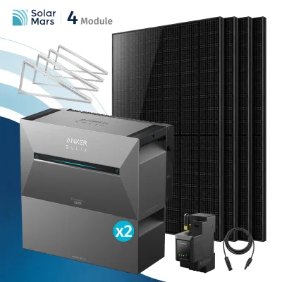 SolarMars® 2000W Balkonkraftwerk mit Speicher, Anker SOLIX Solarbank 3 E2700 Pro + 2x BP2700 - Mit Flachdachhalterung