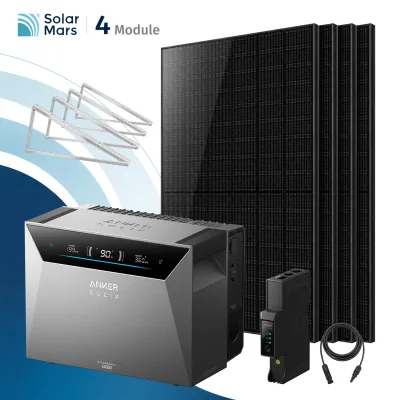 SolarMars® 2000W Balkonkraftwerk mit Speicher, Anker SOLIX Solarbank 4 E5000 Pro,5kWh - Mit Flachdachhalterung