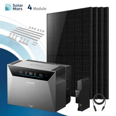 SolarMars® 2000W Balkonkraftwerk mit Speicher, Anker SOLIX Solarbank 4 E5000 Pro,5kWh - Mit Ziegeldachhalterung