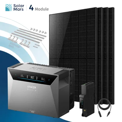 SolarMars® 2000W Balkonkraftwerk mit Speicher, Anker SOLIX Solarbank 4 E5000 Pro,5kWh - Mit Ziegeldachhalterung
