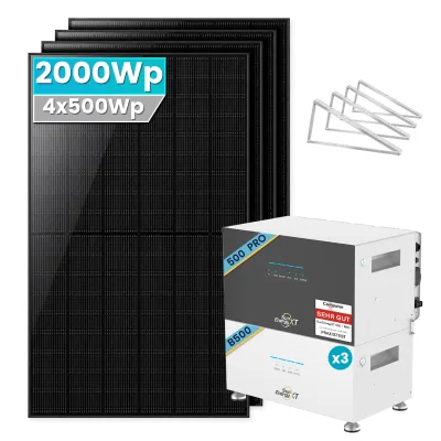 SolarMars 2000W Balkonkraftwerk mit Speicher ,SunEnergyXT 500 PRO 5kWh + 3xB500 Erweiterungsakku - Mit Flachdachhalterung