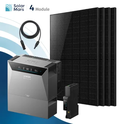 SolarMars® 2000W Balkonkraftwerk mit Speicher,Anker SOLIX Solarbank 4 E5000 Pro + 1xBP2700 Erweiterungsakku, 4x500W Solarmodule - Ohne Halterung