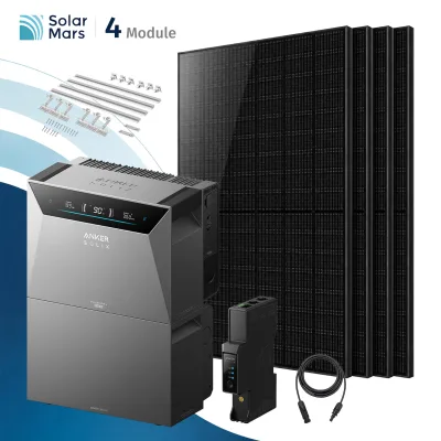 SolarMars® 2000W Balkonkraftwerk mit Speicher,Anker SOLIX Solarbank 4 E5000 Pro + 1xBP5000 Erweiterungsakku, 4x500W Solarmodule- Mit Ziegeldachhalterung