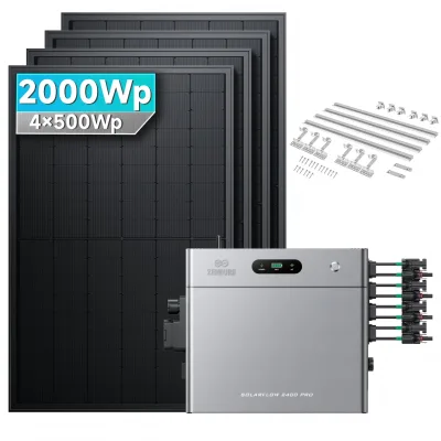 SolarMars® 2000W Balkonkraftwerk mit Speicher,Zendure SolarFlow 2400 pro, 2,4kWh,4 MPPT - Mit Ziegeldachhalterung