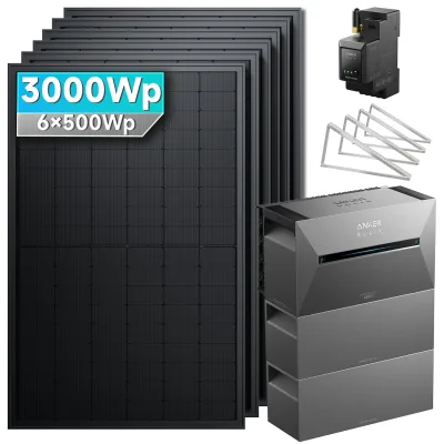 SolarMars® 3000W Balkonkraftwerk mit Speicher, Anker SOLIX Solarbank 3 E2700 Pro + 2x BP2700 - Mit Flachdachhalterung