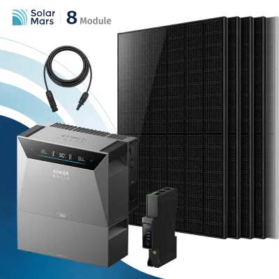 SolarMars® 4000W Balkonkraftwerk mit Speicher,Anker SOLIX Solarbank 4 E5000 Pro + 1xBP2700 Erweiterungsakku, 8x500W Solarmodule - Ohne Halterung