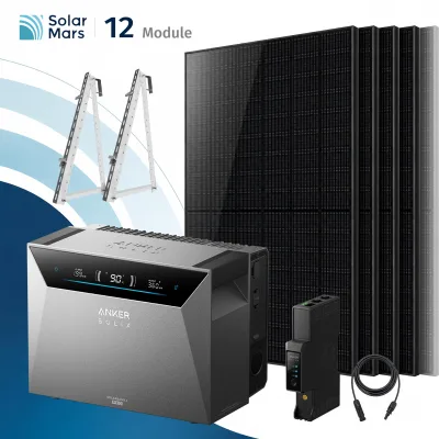 SolarMars® 6000W Balkonkraftwerk mit Speicher, Anker SOLIX Solarbank 4 E5000 Pro,5kWh - Mit Balkonhalterung