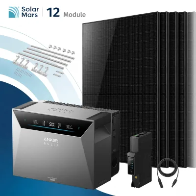 SolarMars® 6000W Balkonkraftwerk mit Speicher, Anker SOLIX Solarbank 4 E5000 Pro,5kWh - Mit Ziegeldachhalterung