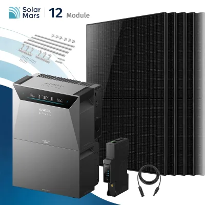 SolarMars® 6000W Balkonkraftwerk mit Speicher,Anker SOLIX Solarbank 4 E5000 Pro + 1xBP5000 Erweiterungsakku, 12x500W Solarmodule- Mit Ziegeldachhalterung