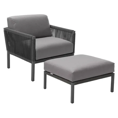 Solpuri CLUB Lounge Sessel mit Lounge Hocker - Aluminium String-Flex anthrazit / Bombay anthrazit