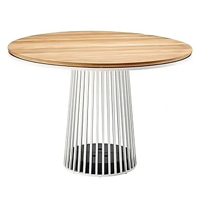 Solpuri GRID Dining Tisch Ø 110 cm - Alu white / Teak new