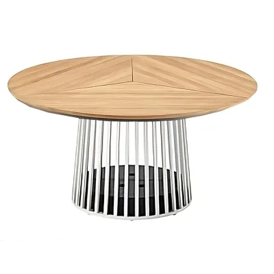 Solpuri GRID Dining Tisch Ø 150 cm - Alu white / Teak new