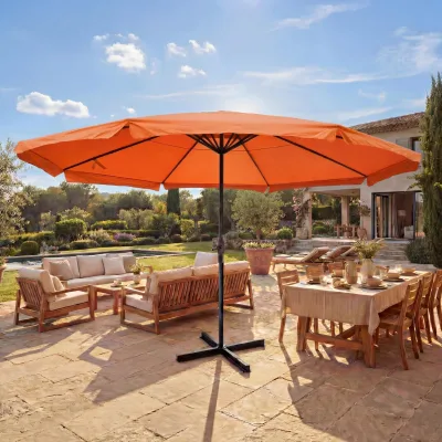 Sonnenschirm Carpi Pro, Gastronomie Marktschirm mit Volant Ø 5m Polyester/Alu 28kg ~ terracotta ohne Ständer