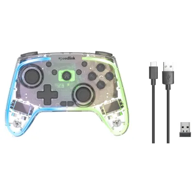 SPEEDLINK RAIT NX RGB Gamepad - Wireless/Wired - for PC/Android/Switch OLED/Lite, clear transparent