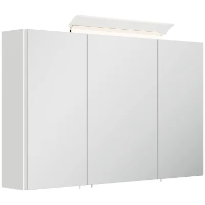 Spiegelschrank 100cm inkl. Design LED-Lampe und Glasböden weiss hochglanz