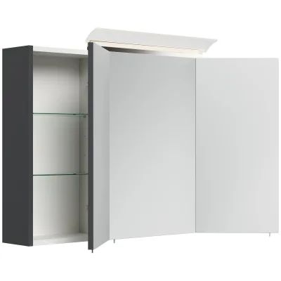 Spiegelschrank 100cm inkl. Design LED-Lampe und Glasböden weiss hochglanz