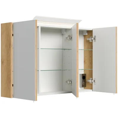 Spiegelschrank 120cm inkl. Design LED-Lampe und Glasböden weiss hochglanz