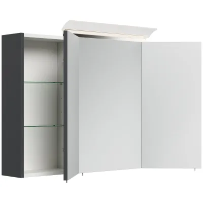 Spiegelschrank 120cm inkl. Design LED-Lampe und Glasböden weiss hochglanz