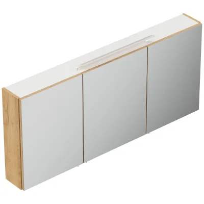 Spiegelschrank 140cm inkl. Design LED-Lampe und Glasböden weiss hochglanz
