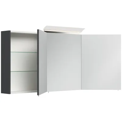 Spiegelschrank 140cm inkl. Design LED-Lampe und Glasböden weiss hochglanz