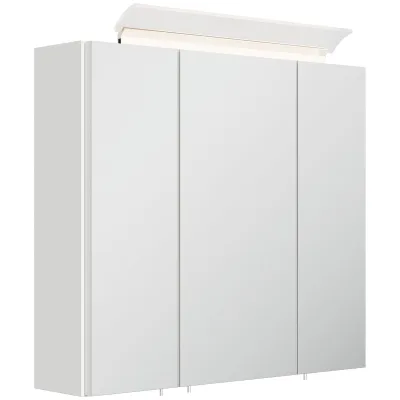 Spiegelschrank 70cm inkl. Design LED-Lampe und Glasböden weiss hochglanz