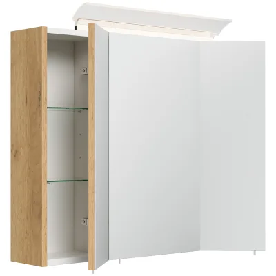 Spiegelschrank 75cm inkl. Design LED-Lampe und Glasböden weiss hochglanz