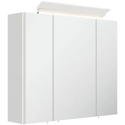 Spiegelschrank 75cm inkl. Design LED-Lampe und Glasböden weiss hochglanz