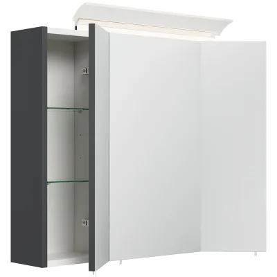 Spiegelschrank 75cm inkl. Design LED-Lampe und Glasböden weiss hochglanz