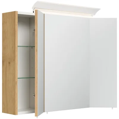 Spiegelschrank 80cm inkl. Design LED-Lampe und Glasböden weiss hochglanz