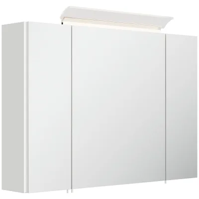 Spiegelschrank 90cm inkl. Design LED-Lampe und Glasböden weiss hochglanz