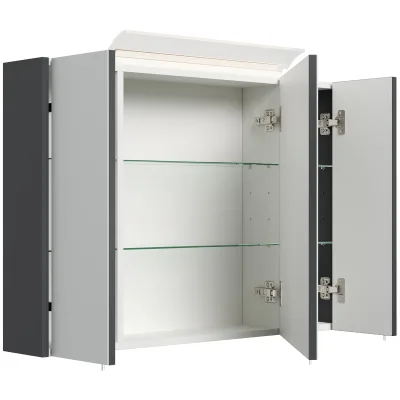 Spiegelschrank 90cm inkl. Design LED-Lampe und Glasböden weiss hochglanz