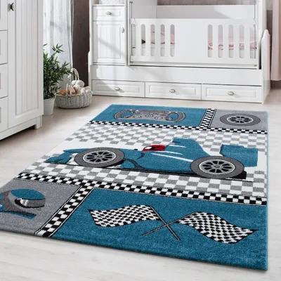 Spielteppich TASNA in Blau, mit Rennwagen-Motiv, 160 x 230 cm