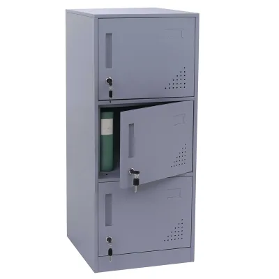 Spind MCW-P63, Schließfach Wertfachschrank Schließfachschrank 3 Türen, 90x38x45cm Stahl ~ grau